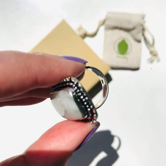 Rainbow Moonstone gem stone crystal rectangular Ring sterling silver 925 Size 7 - Picture 7 of 7